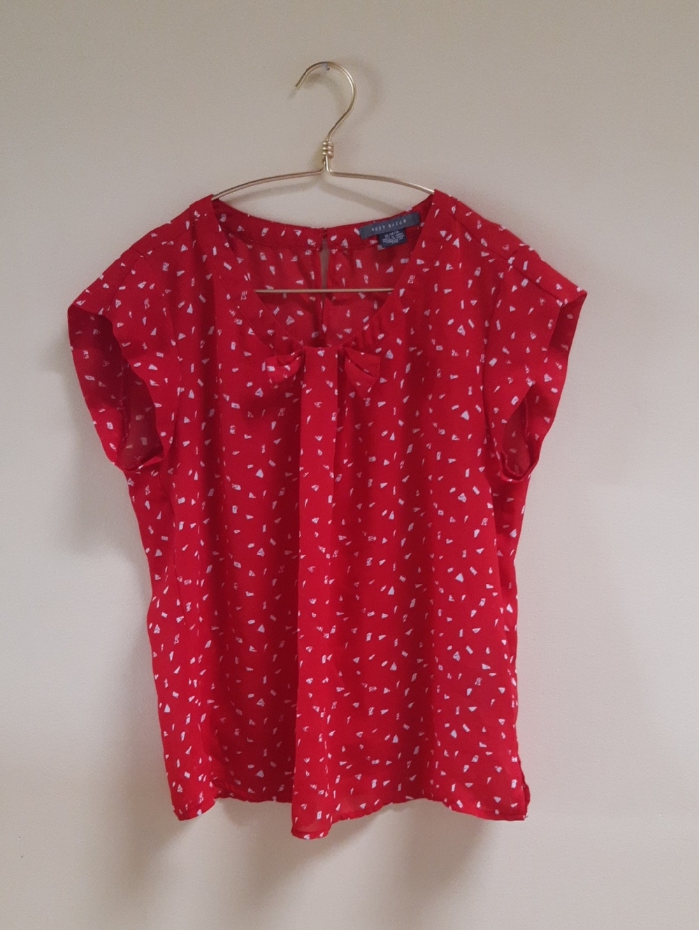 Suzy Shier Brand Red Printed Cap Sleeve Blouse Size Medium